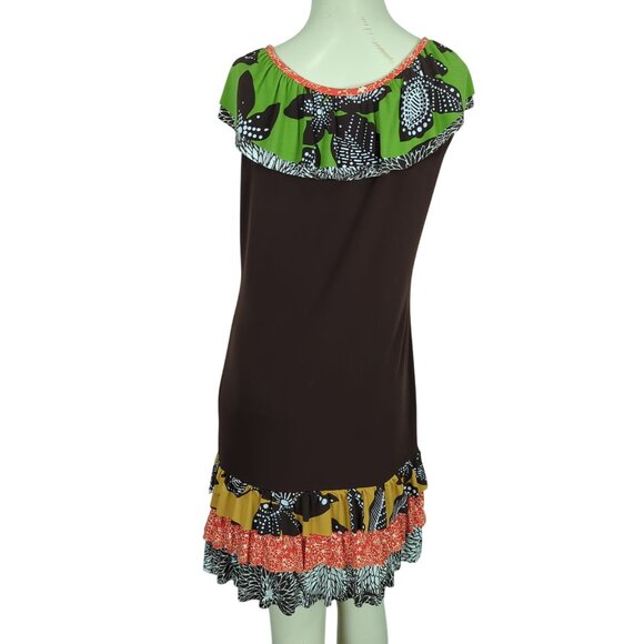 Uncle Frank Multicolor Ruffle Cap Sleeve ruffled tiered front bohemian dress M - Picture 3 of 16